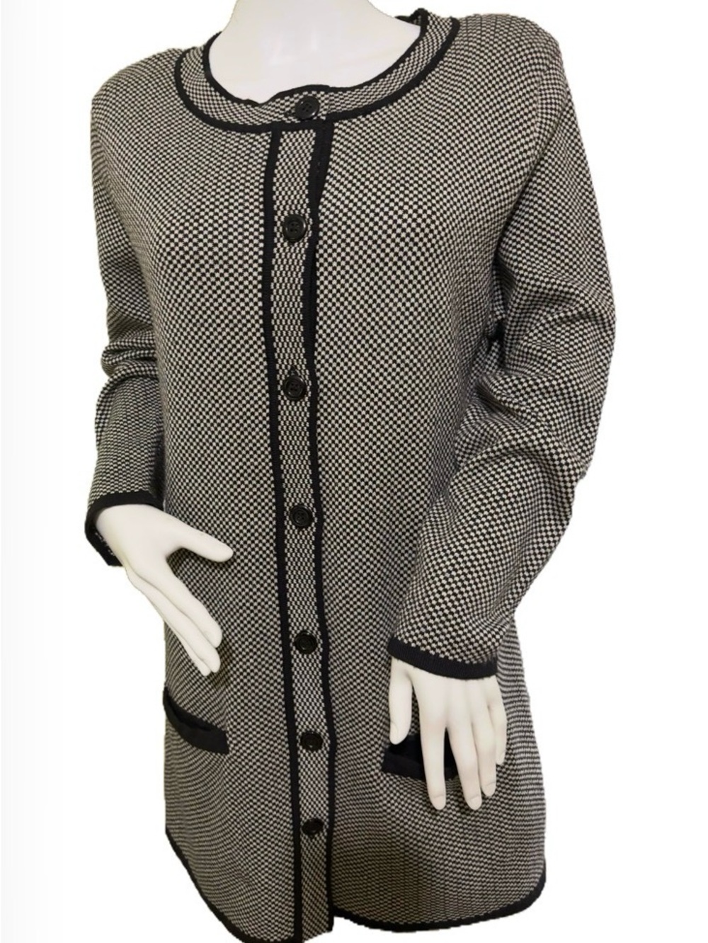La Madona Black & Cream Longline Knit Cardigan L - Picture 3 of 11